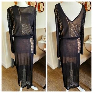 Dagmar Black Knit Dress Long Sleeve Nude Lining Summer Knit Sz SMALL Euro Summer